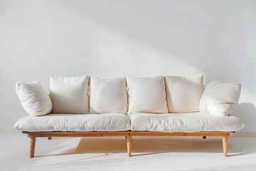 Comfortable beige sofa with white background