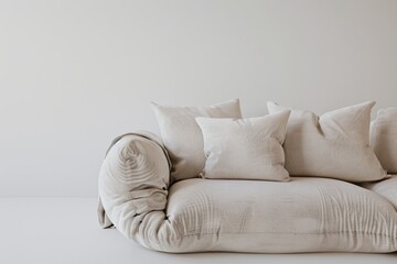 Obraz premium Comfortable beige sofa with white background