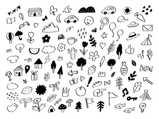 かわいい飾りのモノクロの線画イラストセット