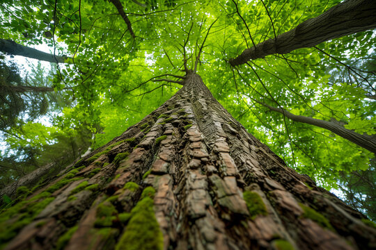 In the heart of the lush forest stands a majestic tree, its gnarled branches reaching toward the sky like ancient sentinels guarding nature's secrets.