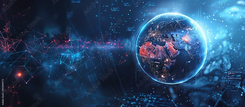 Poster abstract technology banner in the metaverse. big data analytic future technology digital world.
