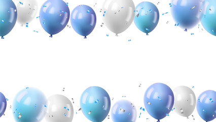 Celebration party banner with blue, white color balloons and blue, silver confetti background © Little J