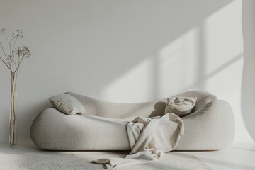 Comfortable beige sofa with white background