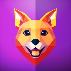 Low polygonal image of a Dog head on a purple background. Vector art, sots art, low poly, cubo-futurism, sticker, cartoon avatar, animal logo, surreal design