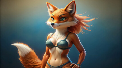 Cheerful red fox girl cartoon with a big smile