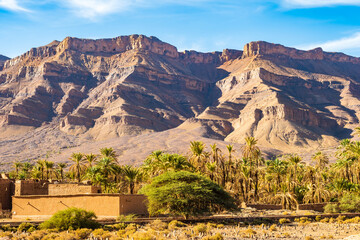 High peaks and desert arid landscape between Agdz and Zagora towns in Atlas Mountains, Morocco, North Africa
