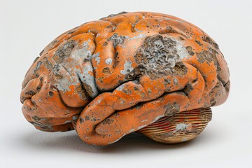 Rusty brain model, representing the impact of time and decay on intelligence and technology