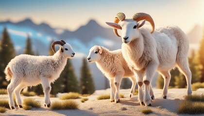 Fototapeta premium sheep and lamb