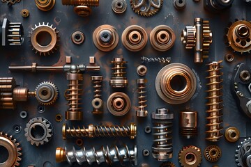 clockwork machinery consisting of springs, tubes, and driveshafts assembled in a decorative fashion, high contrast illustration style