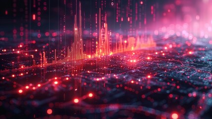3D digital graph analysis showing growth strategy with financial chart data and stock market trends, illustrating advanced financial technology and investment