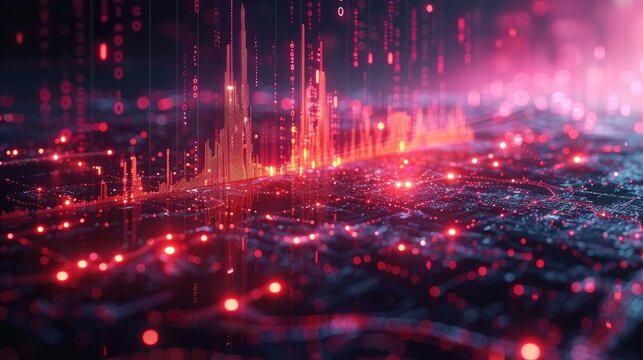 3D digital graph analysis showing growth strategy with financial chart data and stock market trends, illustrating advanced financial technology and investment