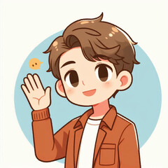 Obraz premium An illustration of a boy waving his hand.