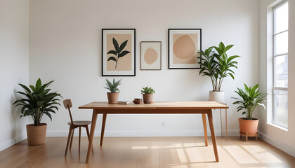 An empty livingroom with plants windows carpet Augmented reality mockup pattern frame