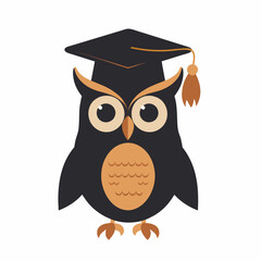 Naklejka premium Colorful owl wearing a graduation cap with a red tassel against an orange background