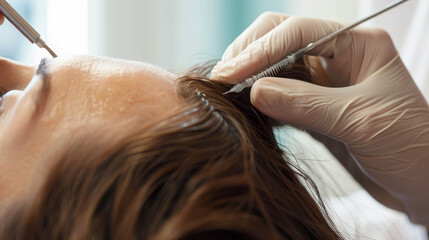Fototapeta premium Hair transplantation surgery involves moving hair follicles from one part of your scalp to another. It's often used to treat baldness in men and women.