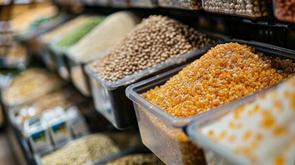 Buying bulk cereals sugar and flour by weight in containers at the supermarket for cost effective shopping