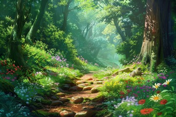 Obraz premium ancient forest with mossy trees and vines