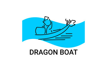 Dragon boat sport vector line icon. sportsman, rowing a dragon boat. sport pictogram illustration.