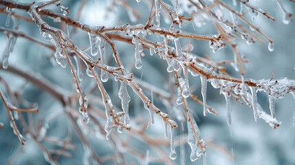 Tree Branches Freezing After Ice Storm
