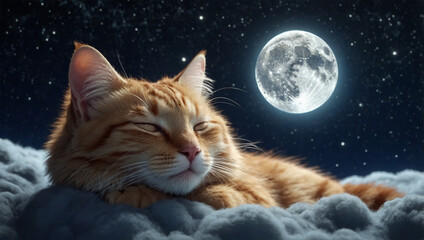 image of a cute cat sleeping against the background of the night sky 8