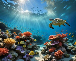 coral reef with fish and coral