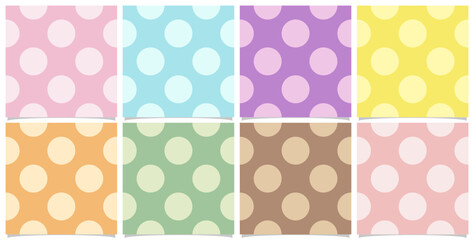 Seamless pastel soft color circle background pattern textile design for graphic, texture, backdrop, printing, clothing. Collection set vector.