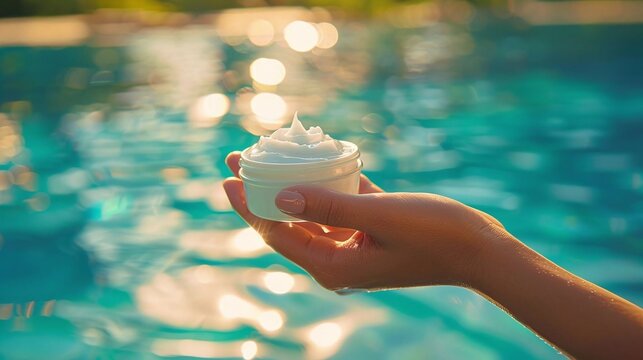 Generate a visual of applying a soothing aftersun lotion