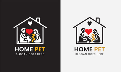 Home pet, dog animal puppy cat icon, cute pet logo design concept sample, minimalist modern pet 