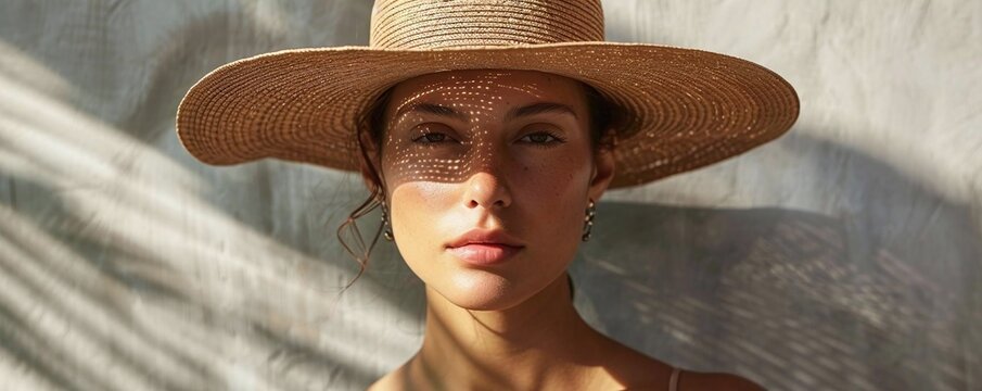 Generate a visual of wearing a widebrimmed hat to protect your face from the sun