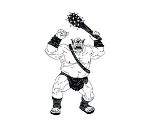 Vector illustration of a Cyclops.  A giant with one eye. Fairytale animal. Mythical creature. Ancient Greek characters. Troll with a mace. Graphic arts. The orc is running.