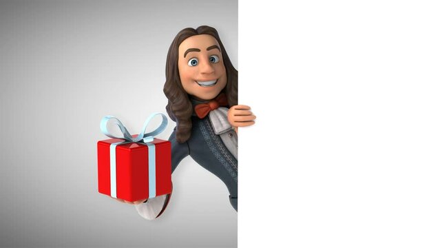 3D animation of a cartoon man in historical baroque costume