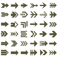 Collection of Khaki arrow symbols icons on white background