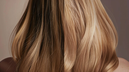 Naklejka premium Transform dull, damaged hair into healthy, luscious locks with our keratin treatment. See the before-and-after results of this transformative hair care solution.