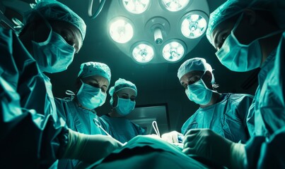 Surgeons working together with precision and teamwork in the operating room to provide medical care to the patient