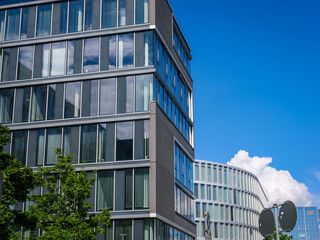 Frankfurt Germany - Exterior of modern residential buildings in the downtown city office block. Finance and business concept