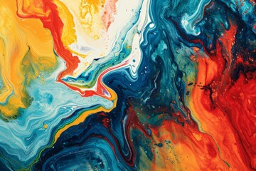 Colorful abstract painting with vibrant swirls of blue, red, and yellow, creating a dynamic and energetic composition, AI-generated