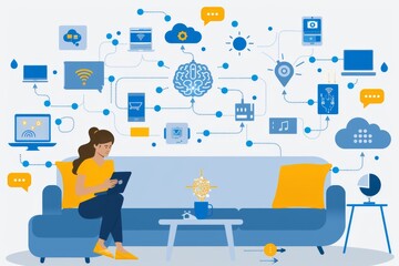 Obraz premium Blueprints and designs for smart city infrastructure, featuring connected technology and innovative urban planning