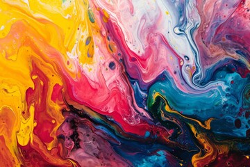 Colorful abstract painting with vibrant swirls of blue, red, and yellow, creating a dynamic and energetic composition, AI-generated