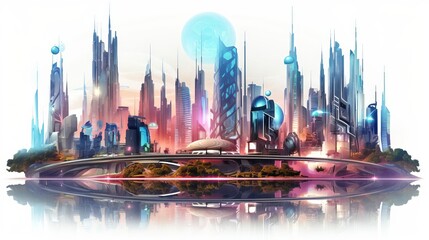 Obraz premium A futuristic cityscape with flying cars and neon lights