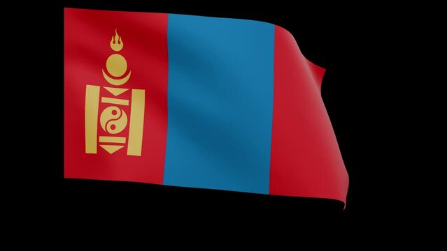 Mongolia flag 4k 3d render of a waving nation banner fluttering in the wind symbolises the country with transparent alpha channel mask for free space and isolated background no flagpole
