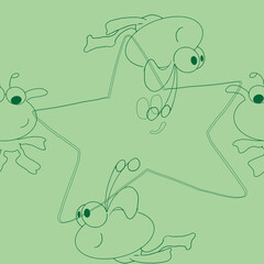 Happy Green Alien in the Stars. Acute green alien in a seamless repeat pattern background. Perfect for wallpaper, fabric and scrapbooking projects.