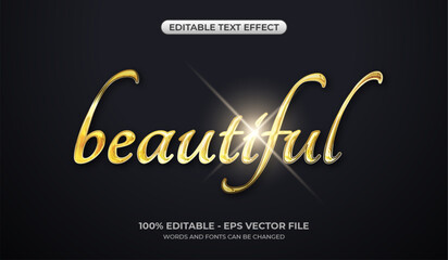 Beautiful metallic text effect. Editable shiny gold text effect. Realistic and elegant 3D typography logo template