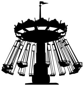 Silhouette of a carnival swing ride in black, isolated 