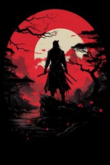 halloween landscape with moon, generative ai