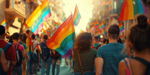 Vibrant Pride Parade Celebrating Diversity and Inclusion with Rainbow Flags
