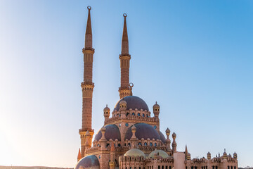 Beautiful Al Mustafa Mosque in Old Town of Sharm El Sheikh in Egypt, at sunset