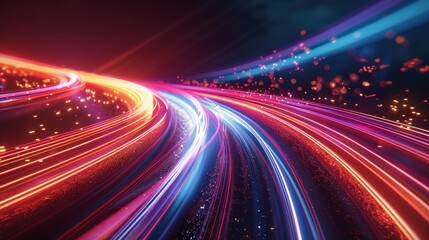 3D graphic showing vivid light trails that twist and turn