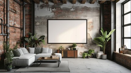 Interior room background with white wall design. Modern frame, blank floor, home decorative empty canvas concept. Style poster sofa furniture image, template up mock picture