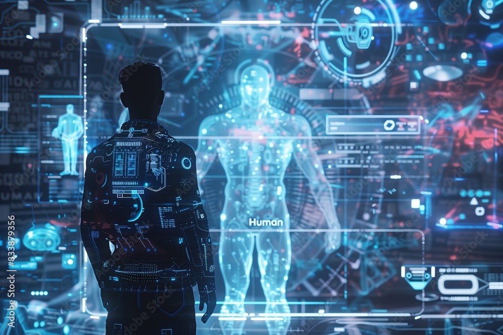 Aufkleber technology digital future, futuristic science concept. background interface screen, human virtual bu