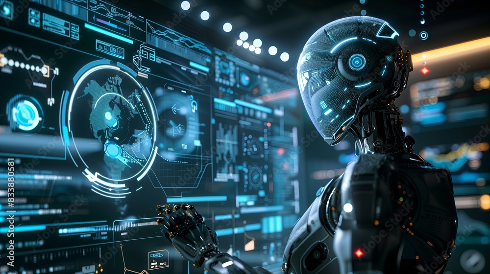 Aufkleber Digital technology robot, business machine ai man. Future futuristic concept, artificial hand intelligence. Computer cyber science, artificial intelligence communication. Arm